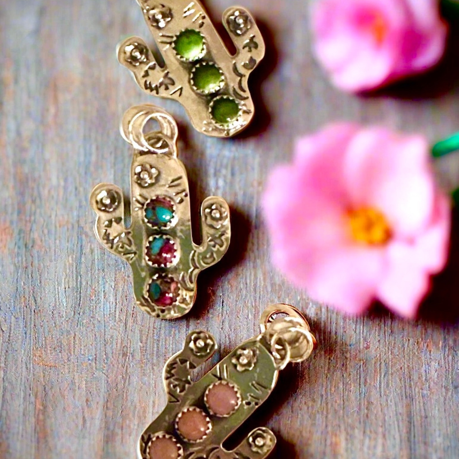 Pick One Southwestern Sterling Silver Gemstone Cactus Pendant 125 88$